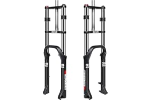 BUCKLOS 26 inch 4.0" Fat Tire E-Bike Suspension Fork, 180mm Travel Spacing Hub 135mm 1-1/8" Straight MTB 9mm QR Electric Bicycle Oil Double Shoulder Disc Brake Front Fork, Snow Beach Mountain Bike
