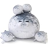 SQEQE Chubby Seal Pillow Plush with 4 Baby Seal Plushies in Her Tummy, Stuffed Cotton Plush Animal Toy Gift for Kids