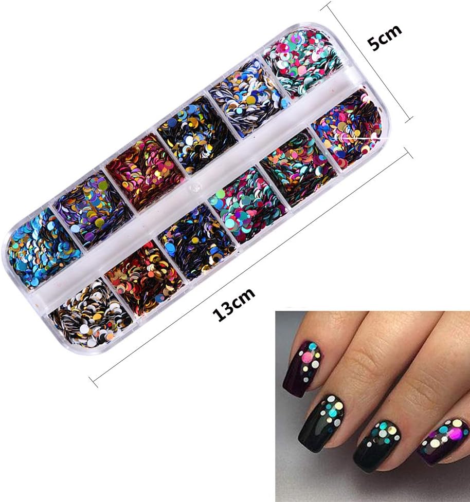 36 Color Nail Sequins, Kalolary Nail Art Flake Nail Glitter Paillette Mixed Round Thin Shining, 3D Nail Art Stickers Manicure Make Up DIY Decals Decoration: Arts, Crafts & Sewing