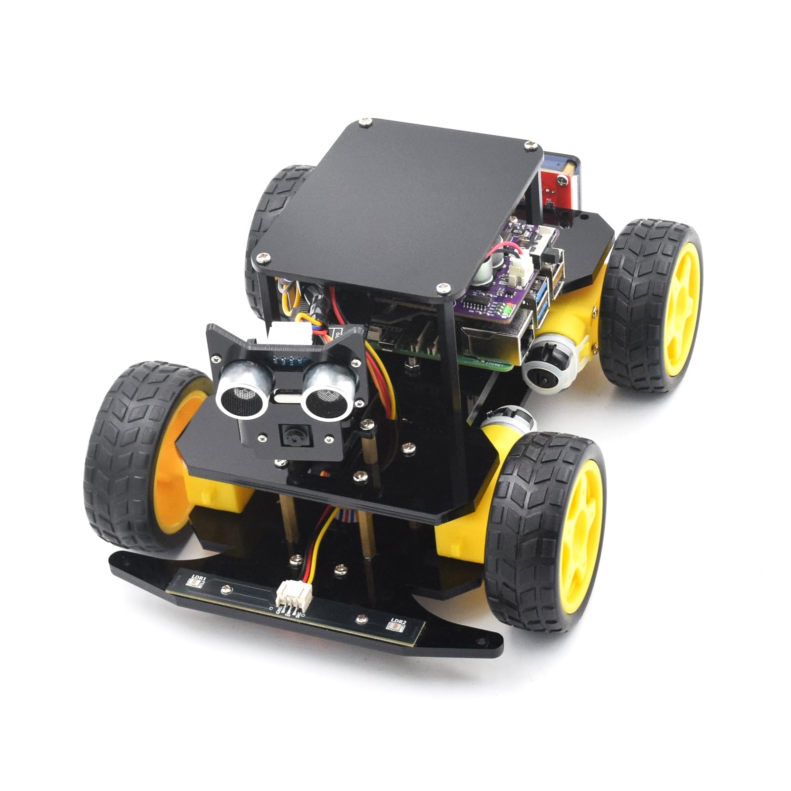 Adeept 4WD Smart Car Kit for Raspberry Pi 5/4B/3B/3B+(Board Not Included), Line Tracking, Light Tracing, Obstacle Avoidance, Servo Motor, OLED Display, Buzzer, LED Dot Matrix Display — image 1