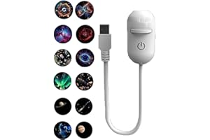 2-in-1 Galaxy Projector Night Light with 12 Sliding Projection Films, Adjustable Brightness 360° Rotating Design,Portable USB