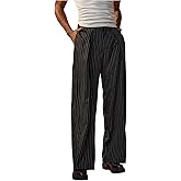 BEAUDRM Men's Striped Dress Pants Straight Leg Zipper Fly Suit Pants Baggy Trousers with Pockets