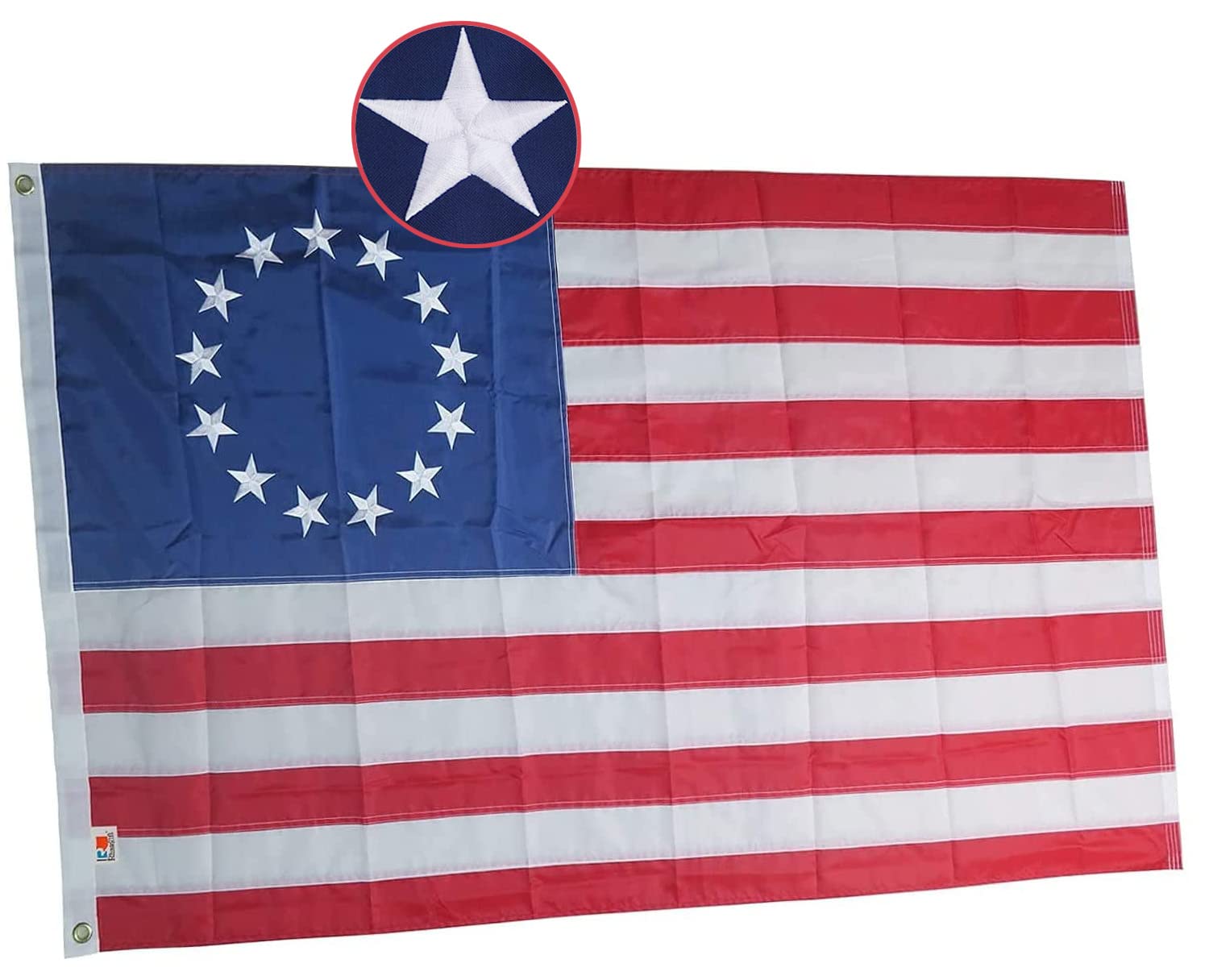 Premium Betsy Ross Flag 3x5Ft,Embroidered American 13 Stars and Sewn Stripes Longest Lasting Oxford Nylon 210D Quadruple Stitched Fly Ends| USA United States Historical First Flag