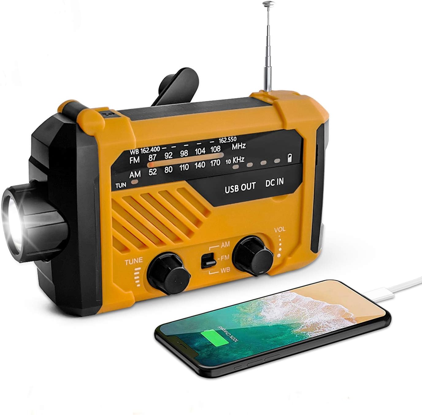 Emergency Weather Alert Radio, USFY Portable Solar Powered Hand Crank Radio, 4 Way Charging, SOS Alarm, LED Flashlight/Reading Lamp, AM FM NOAA Radio - Orange: Home Audio & Theater