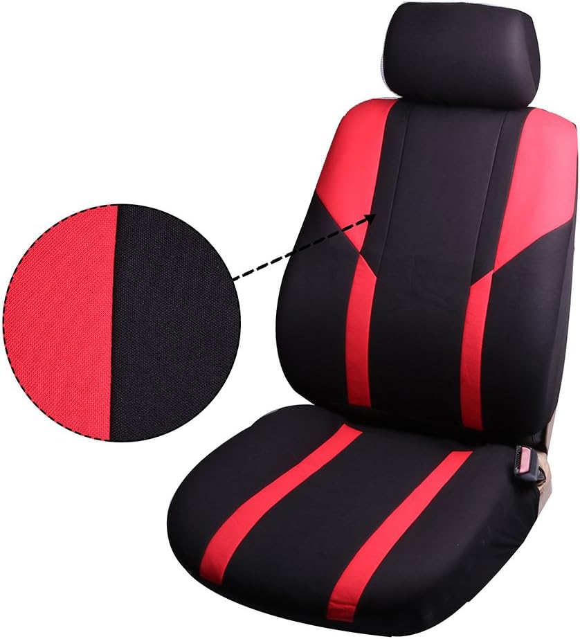 OCPTY Car Seat Cover Black/Red Stretchy Universal Seat Cushion w/Headrest Cover/Steering Wheel