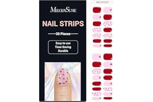 MelodySusie 30PCS Semi Cured Gel Nail Strips (Romance Valentine), Works with Nail Lamp, Salon Quality, Long Lasting, Easy to Apply and Remove, Includes 2 Prep Pads, Nail File and Wooden Stick