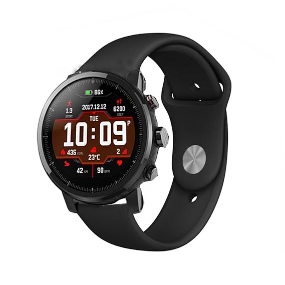 for Amazfit Stratos Band, Lamshaw Sport Silicone Replacement Strap for Amazfit Stratos Multisport GPS Smartwatch (Silicone-Black)