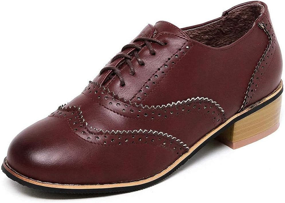 Kaloosh Women's British Style Cut-Out Pointed Toe Lace Up Comfort Brogue Shoes