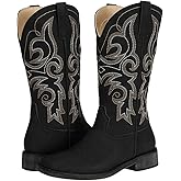 SheSole Cowgirl Boots for Women Square Toe Mid Calf Embroidered Fashion Western Cowboy Boots