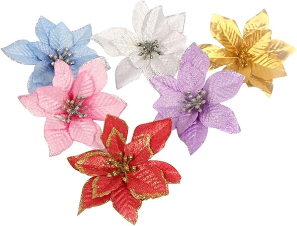 Fiori Di Carta Stella Di Natale.Nuobesty 24pcs Glitter Stella Di Natale Ornamenti Per Alberi Di Natale Fiore Di Stella Di Natale Artificiale Per Decorazioni Natalizie Colore Misto Amazon It Casa E Cucina