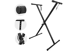MUZNOTE Adjustable Keyboard Stand, Single-X Piano Stand with Locking Straps&6 Height Adjustable for 61 76 88 Keys