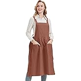 Nanxson Cotton Apron Pinafore Dress Women with Pockets Split Waterdrop Work Apron for Kitchen Baking Gardening Painting Art