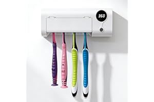 UV Toothbrush Sanitizer, GEVOODIX Tooth Brush Holder Cleaner, Smart Holders Wall-Mounted for Bathroom, No Drilling, 4 Slots