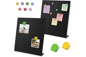 Acidea 2 Pack Magnet Board, 12.6 x 11 Inch Black Magnetic Bulletin Board with Easel Stand, Metal Magnetic Boards for Tabletop