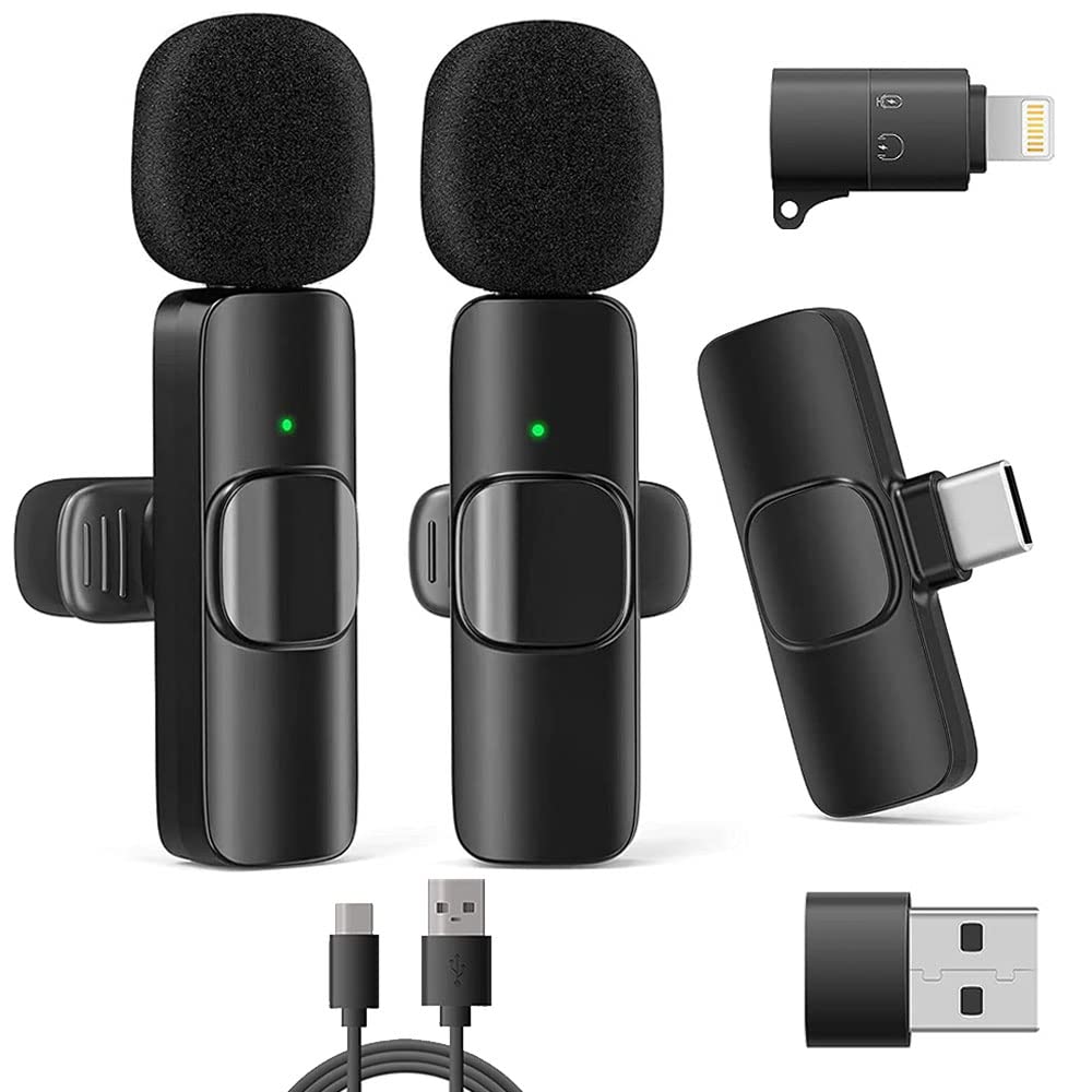 VOVIGGOL 2 Pack Wireless Lavalier Microphone for iPhone iPad/Android Phones/PC Laptop, Plug&Play Lapel Wireless Mic for Video Recording YouTube, Live Stream, TikTok, Vloggers, Interview