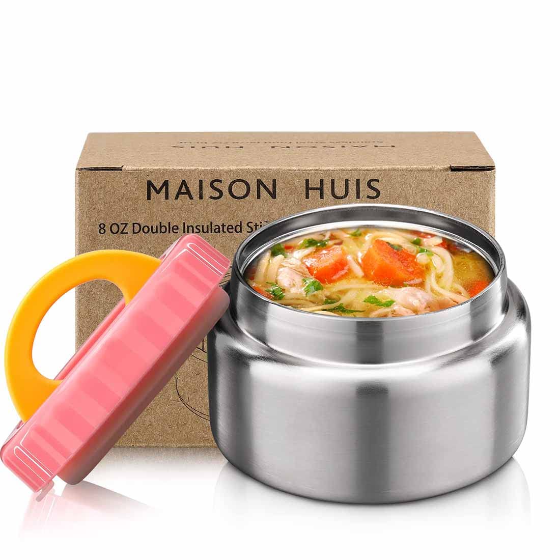 Photo 1 of MAISON HUIS 8oz Soup Thermo Wide Mouth Vacuum Insulated Food Jar for Hot&Cold Food, Leak Proof Stainless Steel Kids Lunch Container for School Travel(Pink)