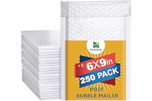 DOWDEW Water Resistant Bubble Envelope Mailers [250 Pack] 6 inch x 9 inch #0 White Poly Padded Shipping Envelopes Self Sealing Cushioned Packaging Bags