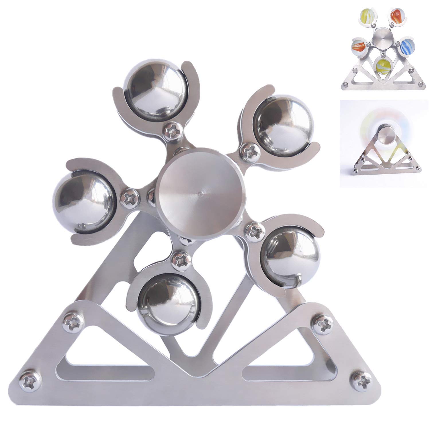 Photo 1 of DMaos Ferris Wheel Fidget Spinner, Kinetic Desk Toys Spin with Stand, Metal Stainless Steel Smooth Bearing, High Speed Colorful Marble Rainbow, Premium Gift Figit Toy for Adults Kids - 10 Balls