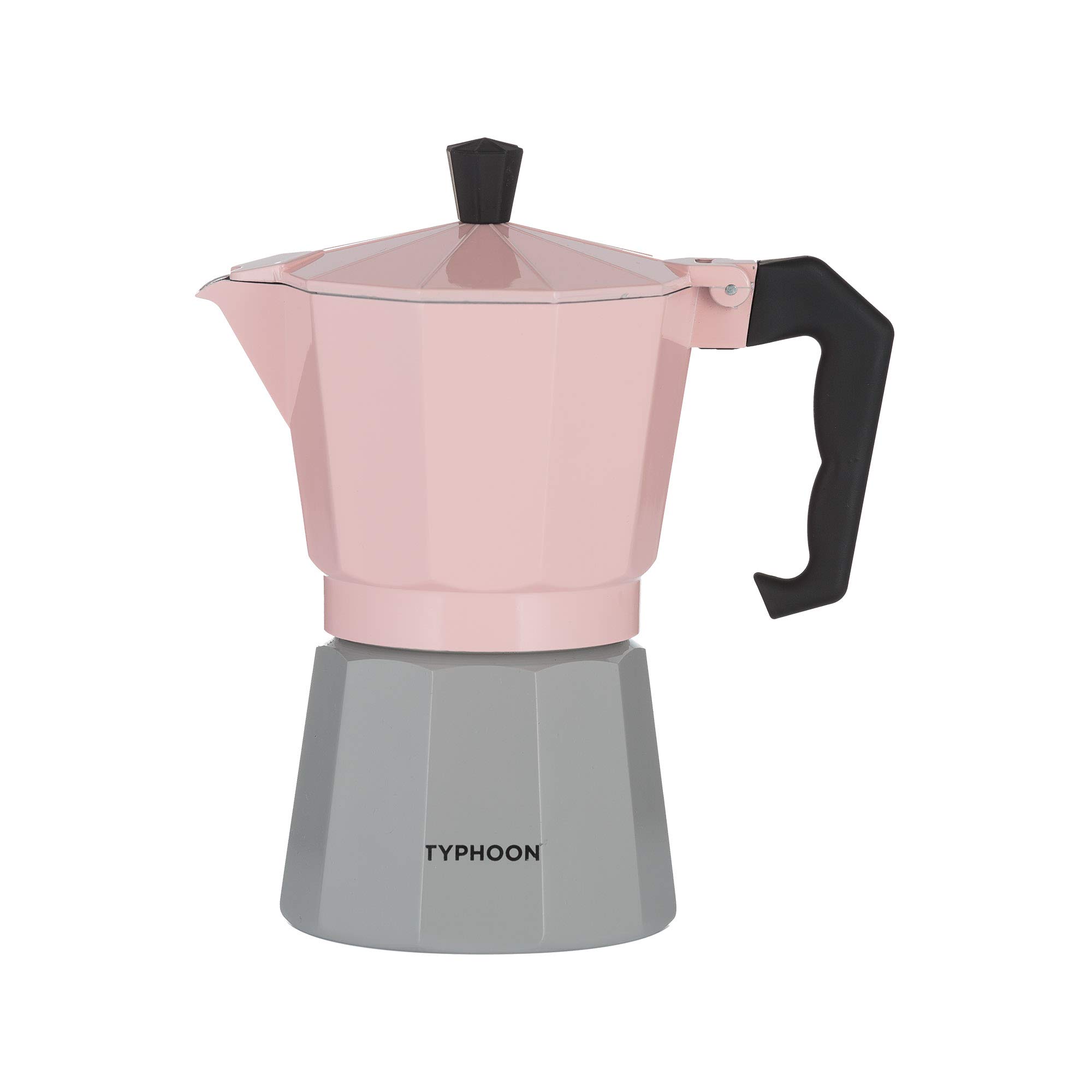 Typhoon Cafe Concept Stovetop Espresso Maker | Hardwearing Aluminium presented in a Gift Box | Large 6 Cup Capacity | Pink & Grey, 300ml