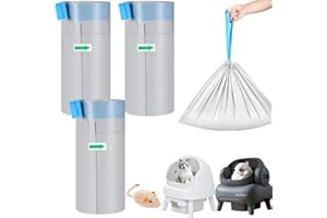 KROPBOM 60 Count Automatic Cat Litter Box Liners Bags Compatible with NeakasaM1 Petpivot Autoscooper 11 and Similar Open-Top Self-Cleaning Cat Litter Box, Drawstring Handle Heavy Duty Leak-proof, 27 * 13in