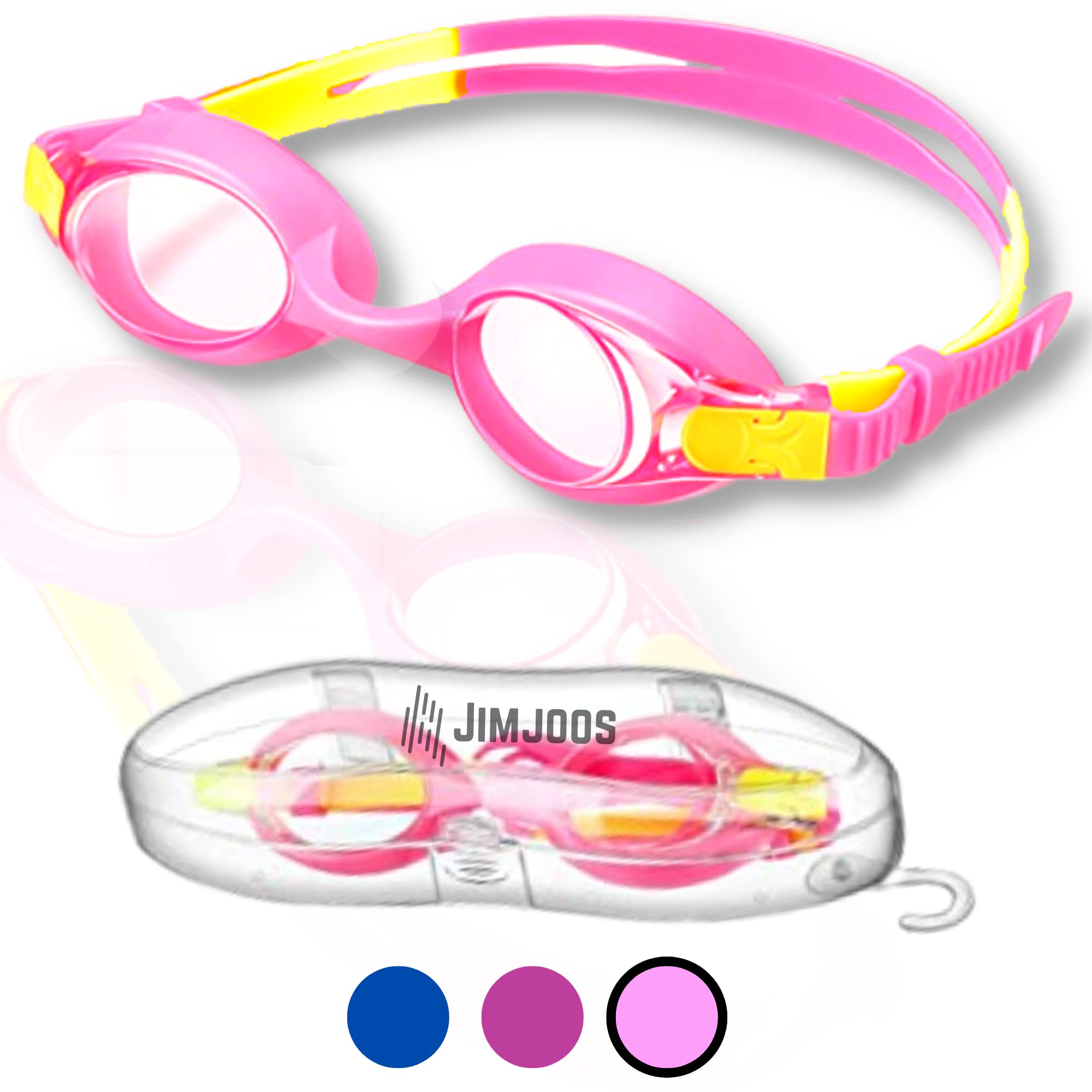 JIMJOOS Swimming Goggles For Kids - Anti Fog, Waterproof, UV Resist Swim Goggles - Quick Adjustable Strap and No Leaking Kids Goggles For All Ages With Protective Case (ROSE PINK) — image 1