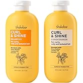 SHAKEBAR Keratin Curly Hair Shampoo and Conditioner Set, Curl & Shine Natural Shampoo Rich Shea Butter, Jojoba Oil, Keratin, Sulfate Free, Paraben Free, Frizz Control, Moisturize Dry Hair