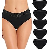 Cameway 5 Pack Womens Underwear Cotton Bikini Panties Lace Soft Hipster Panty Ladies Stretch Full Briefs