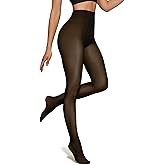 OEAK Womens Fleece Lined Tights Fake Translucent Pantyhose Thermal Opaque High Waisted Winter Legging Footed Sheer Tights