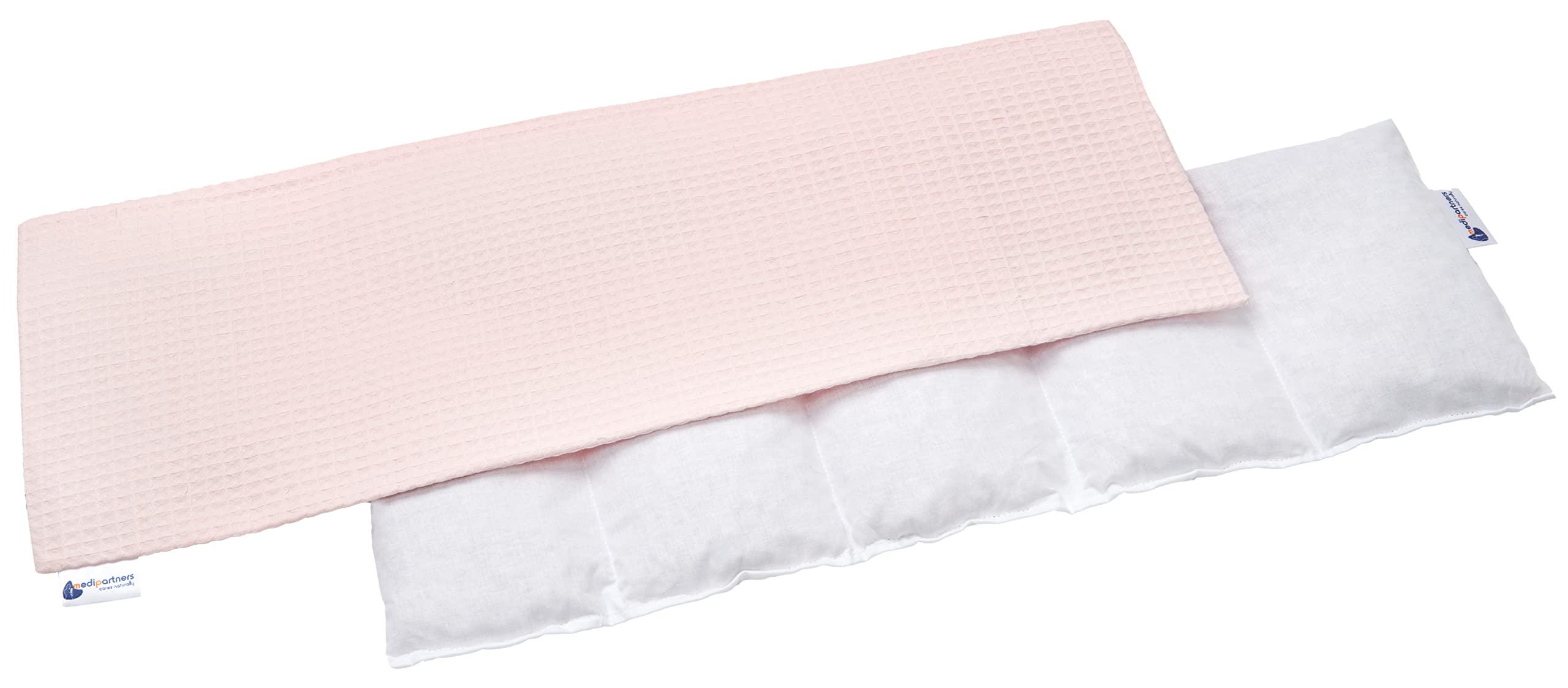 Medi Partners Cherry Stone Pillow 60x20cm 800g 100% Cotton Waffle 5-Chamber Eco Natural Heat Pillow Cold Therapy Removable Pillowcase (Light Pink Waffle)
