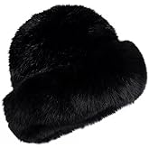 BOONJOVIA Women's Winter Hat Knitted Rabbit Fur Hats with Big Fox Fur Brim,Lady Fashion Bucket Cap