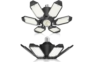 Adiding LED Garage Light 2 Pack Super Bright LED Workshop Ceiling Basement Lighting Fixture Srew in E26 E27 Bulb Socket with Adjustable Spotlight and 6 Deformable Panels for Warehouse Attic Cellar