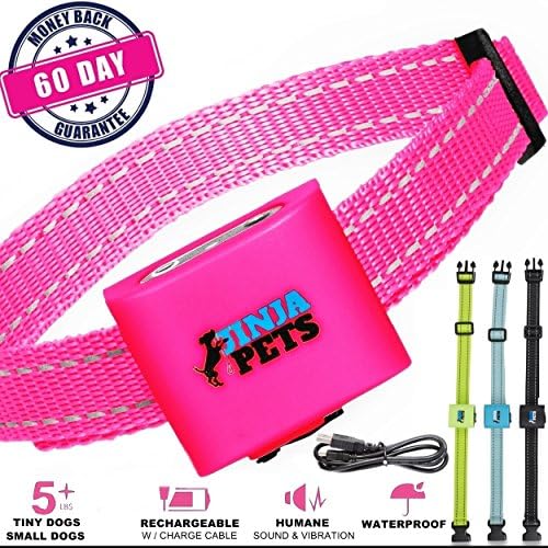 JinjaPets Anti-Bark Dog Collar No shock Vibrate Waterproof Humane Instant (Pink)