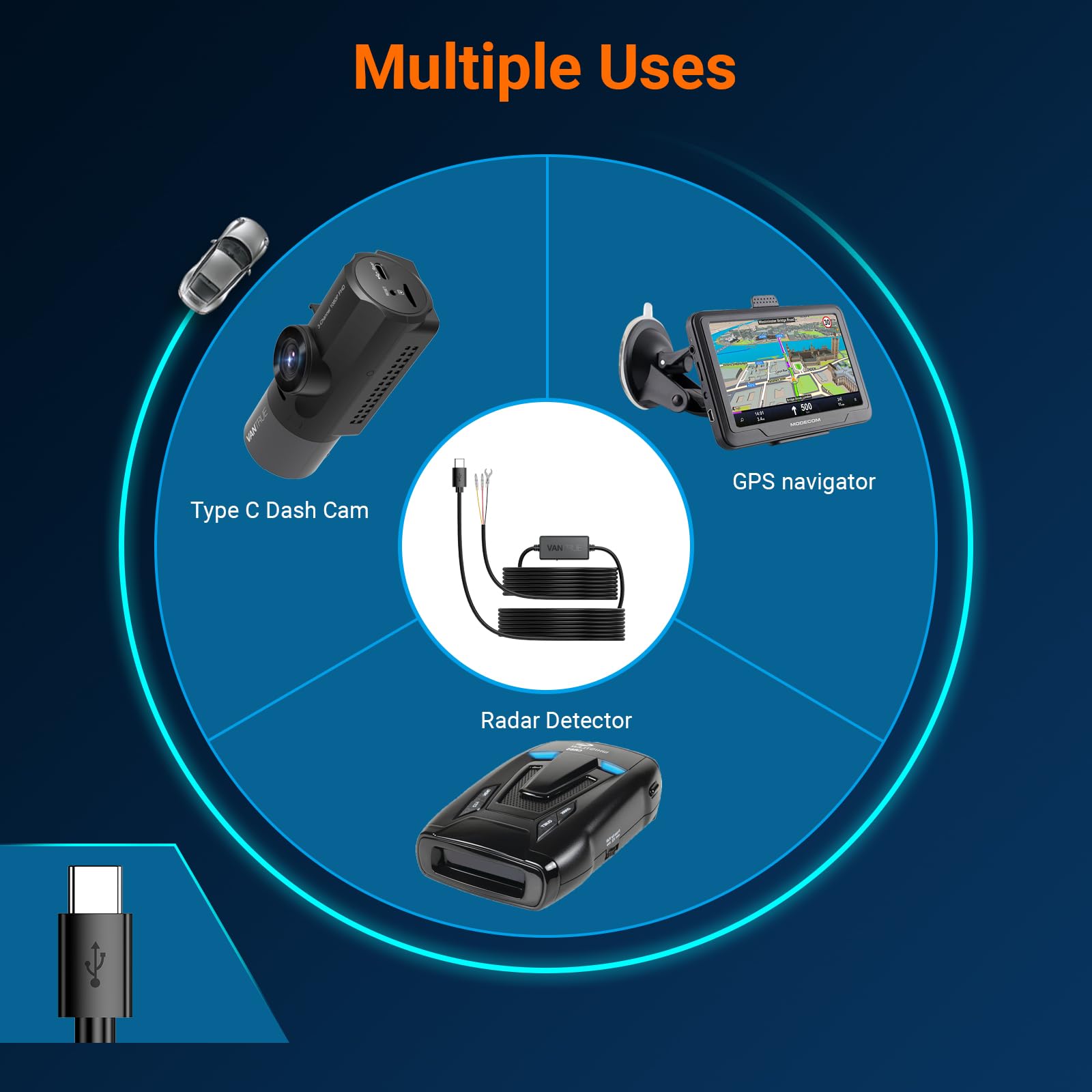 Vantrue 11.5ft USB-C Hardwire Kit (12V–24V to 5V) with Acc Functionality, Low Voltage Protection for N4(S)/N4 Pro(S)/N5(S)/N2X/E1 Pro/E360/ACE/E1 Lite/E2/S1 Pro(MAX)