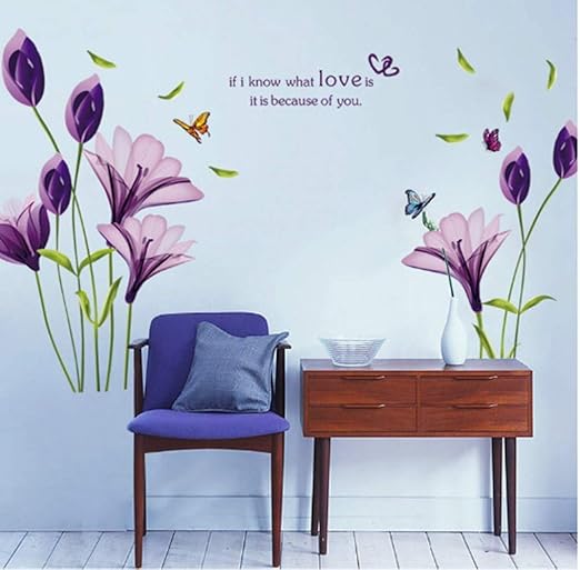 Zbyll Pegatinas De Pared Flor De Lis Purpura Amor Extraible