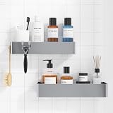 Kitsure 2 Pack Rustproof Shower Caddy Large 2 Shelves Drill-Free Silver