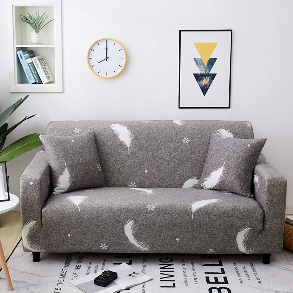 Stretch Sofa Covers,Loveseat Slipcovers with Elastic Bottom,Slip Resistant Furniture Protector(Loveseat,Feather)