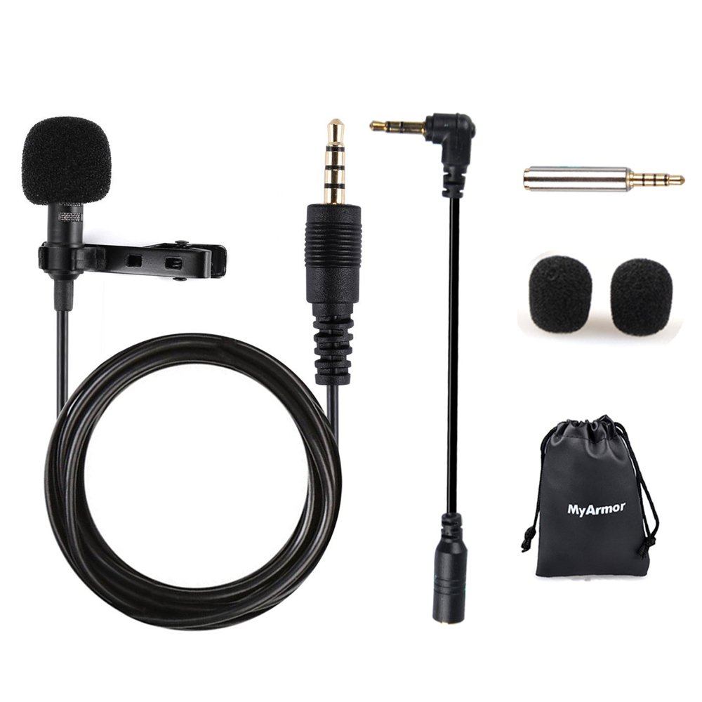 MyArmor Lavalier Lapel Microphone Hands-free Clip On 3.5mm Jack Condenser Mic with Adapter for iPhone Android Tablets Computers PC, Suitable for Canon Nikon DSLR Cameras Camcorders Audio Recorder