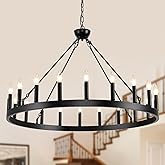 VBKK Wagon Wheel Chandeliers 40" 20-Light, Black Modern Farmhouse Chandelier with Adjustable Height, Hanging Island Light Fix
