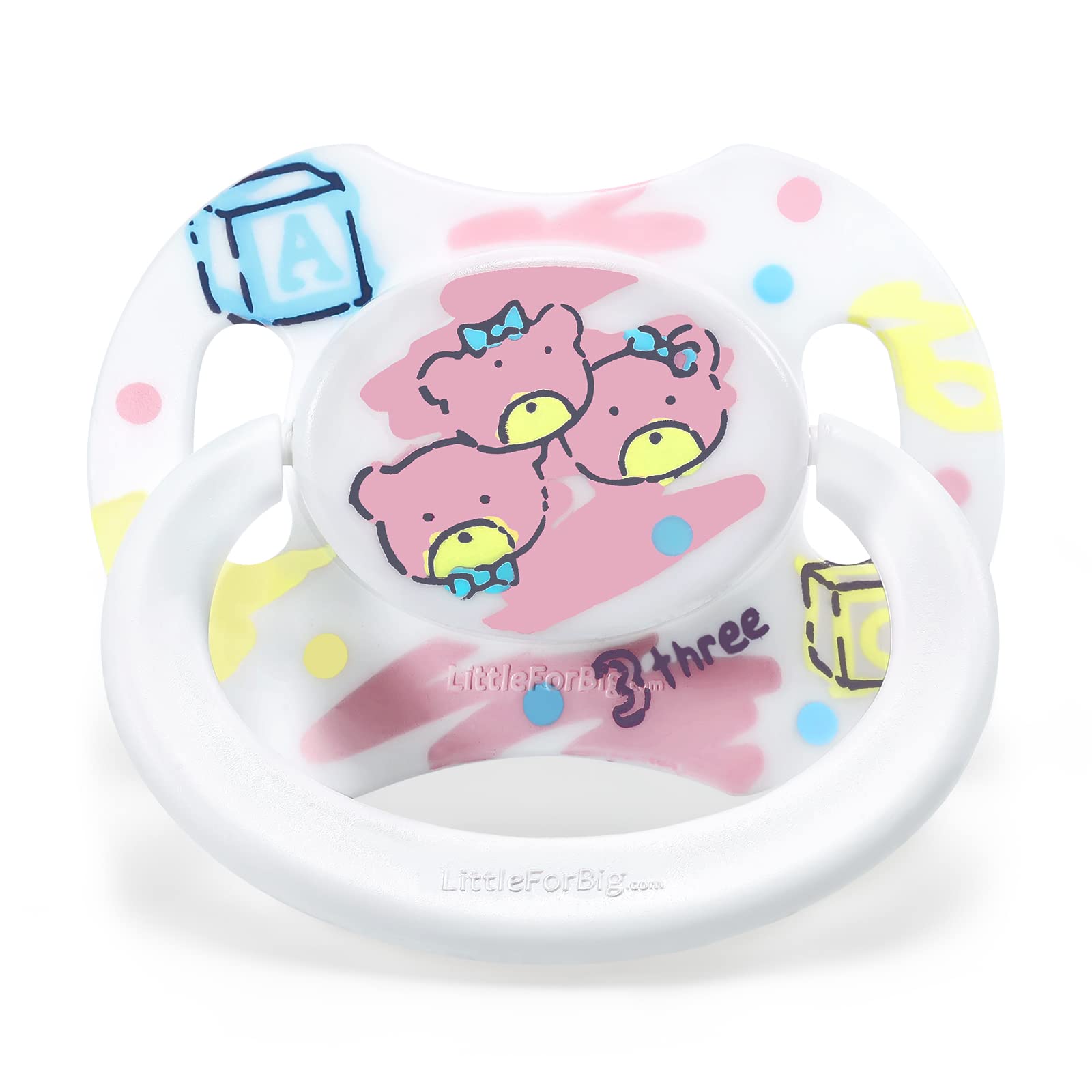 LittleForBig Bigshield Generation-II Adult Sized Pacifier White Vintage Pink Bear Pattern