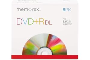 Dual Layer DVD+R, 8x Speed, 240 Min, 8.5GB, 5/PK, Silver, Sold as 1 Package