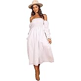 Petal & Pup Womens Domenica Shirred Long Sleeve Midi Dress