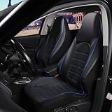 TOYOUN Classic Front Seat Covers PU Leather 2 Piece Blue Stitch Fit Most Cars view 2