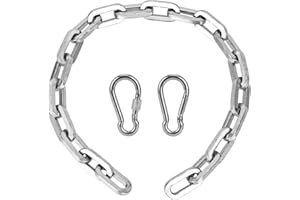 OKG Gate Chain - 2 ft x 1/4" Thick Square Security Chain, Comes with 2 Stainless Steel Carabiners - Outdoor Fence Chain -Hardened Steel Thick Chain for Bikes, Gate Fence, Containers (No Lock)