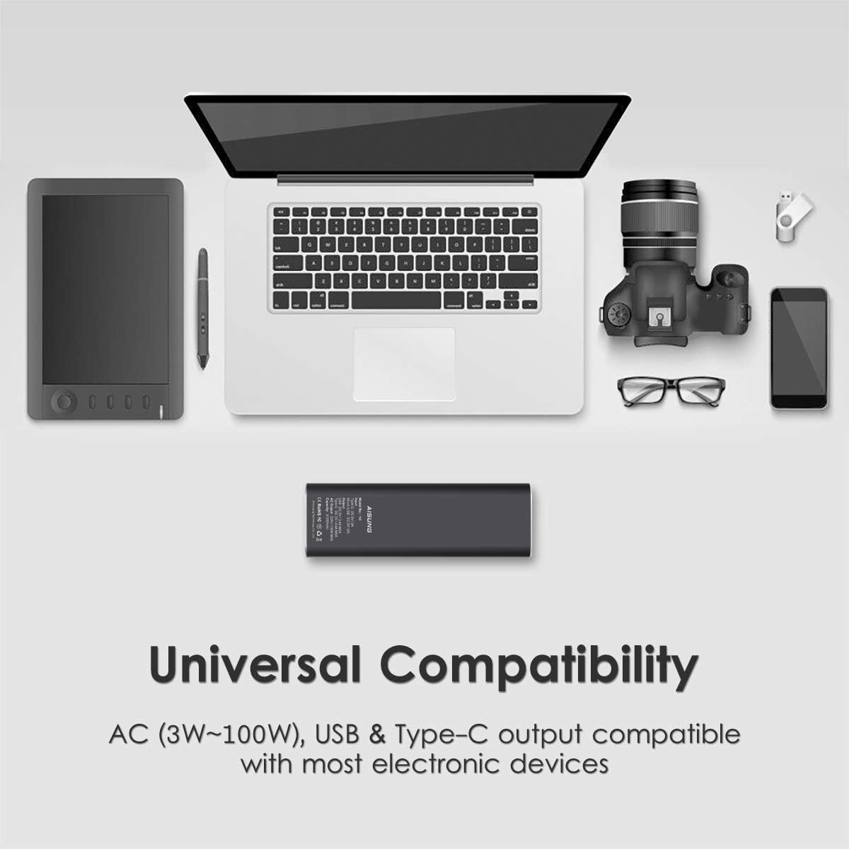AC Outlet Portable Laptop Power Bank, Universal 31200mAh 100W Travel ...