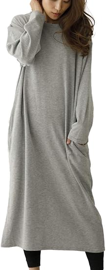 Amazon アウニイ ラウンド ネック ワンピース レディース 春 定番 裏 パイル カジュアル 薄手 ルームウェア パジャマ 部屋着 ルームワンピース ネグリジェ 通販