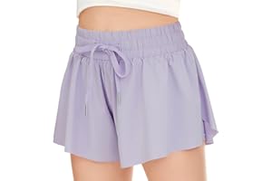 RISSCAN Girls Athletic Flowy Shorts with Pocket 2 in 1 Butterfly Shorts for Teen Girls Youth Running Sports Spandex Shorts