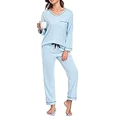 EA'S SECRET 100% cotton Pajamas for Women Long Sleeve Top with Pants 2 Piece Soft Lounge Sleepwear with pocket
