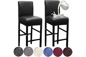 HFCNMY Bar Stool Covers,2 Pack Stretch Waterproof PU Bar Stool Covers with Backs Bar Stool Chair Covers Barstool Covers Slipcovers with Back Pub Counter Stool Chair Covers with Elastic Bands Black