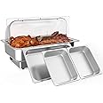 Stainless Steel Electric Chafing Dish Buffet Set 9QT with Temperature Control, Roll Top Buffet Servers and Warmers with 1 Full-Size Pan & 2 Half-Size Pan for Catering and Parties