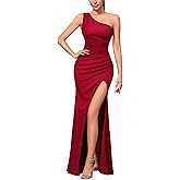 Miusol Women's One Shoulder Elegant Ruffle Formal Party Long Dress